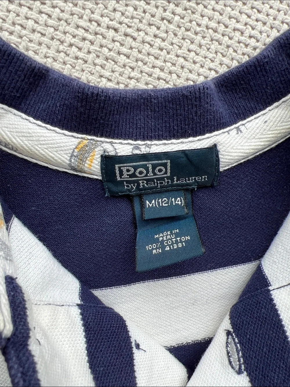 Ralph Lauren Kids Navy & White Striped Rugby Polo with Yellow Patch